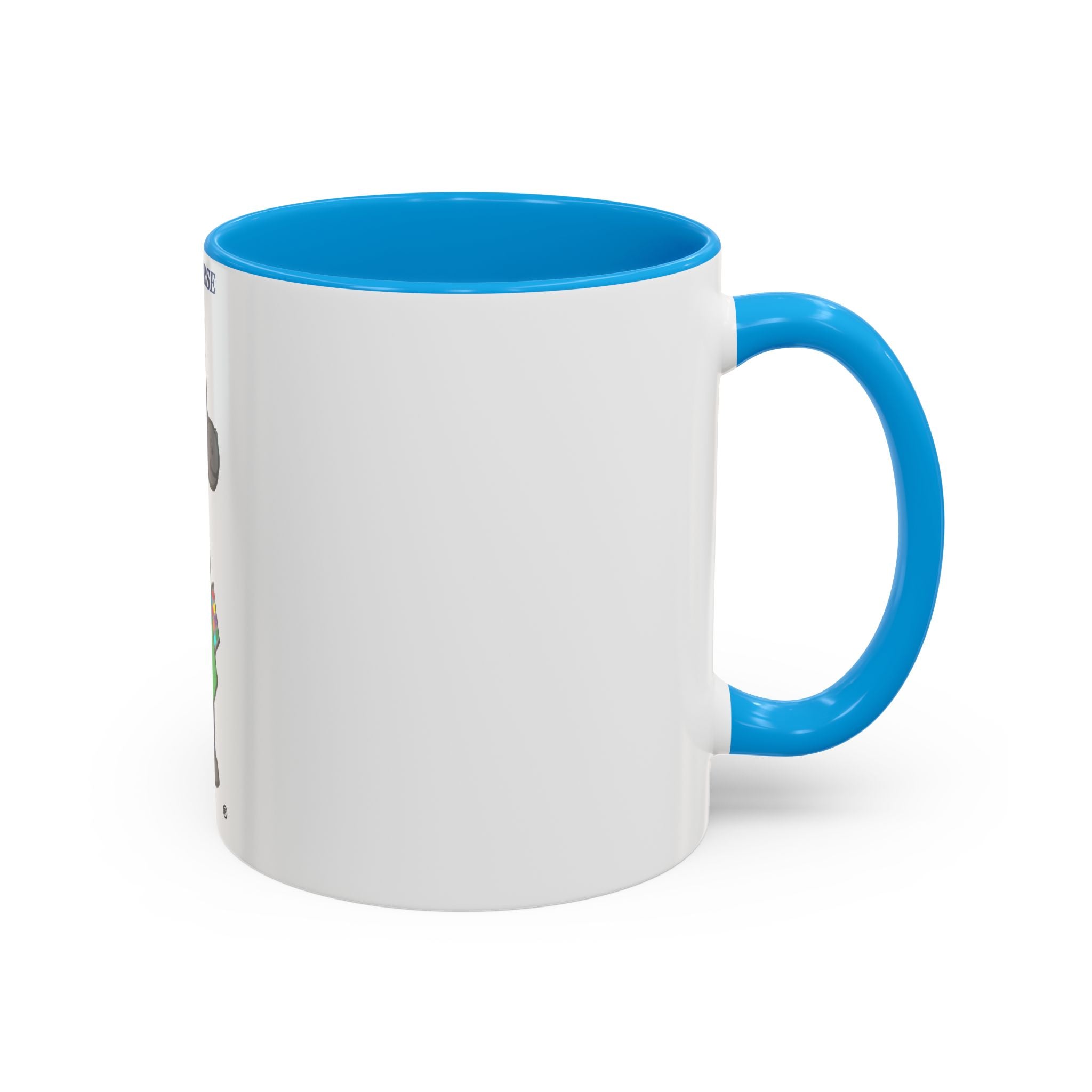 Blue Horse Cartoon Mug — Colorful 11oz/15oz Coffee Cup with Green Hoodie Graphic