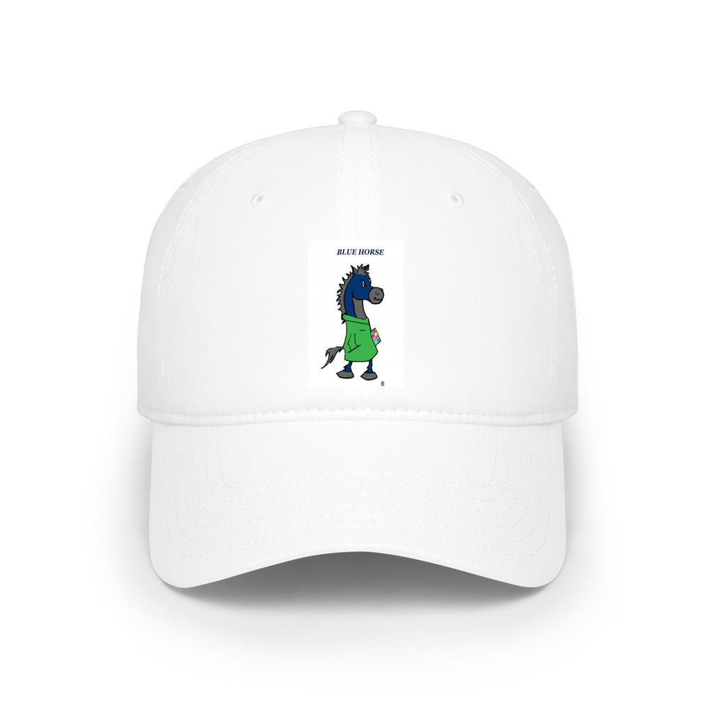 Low Profile Baseball Cap — Funny Blue Horse Illustration "Neigh Off With You"