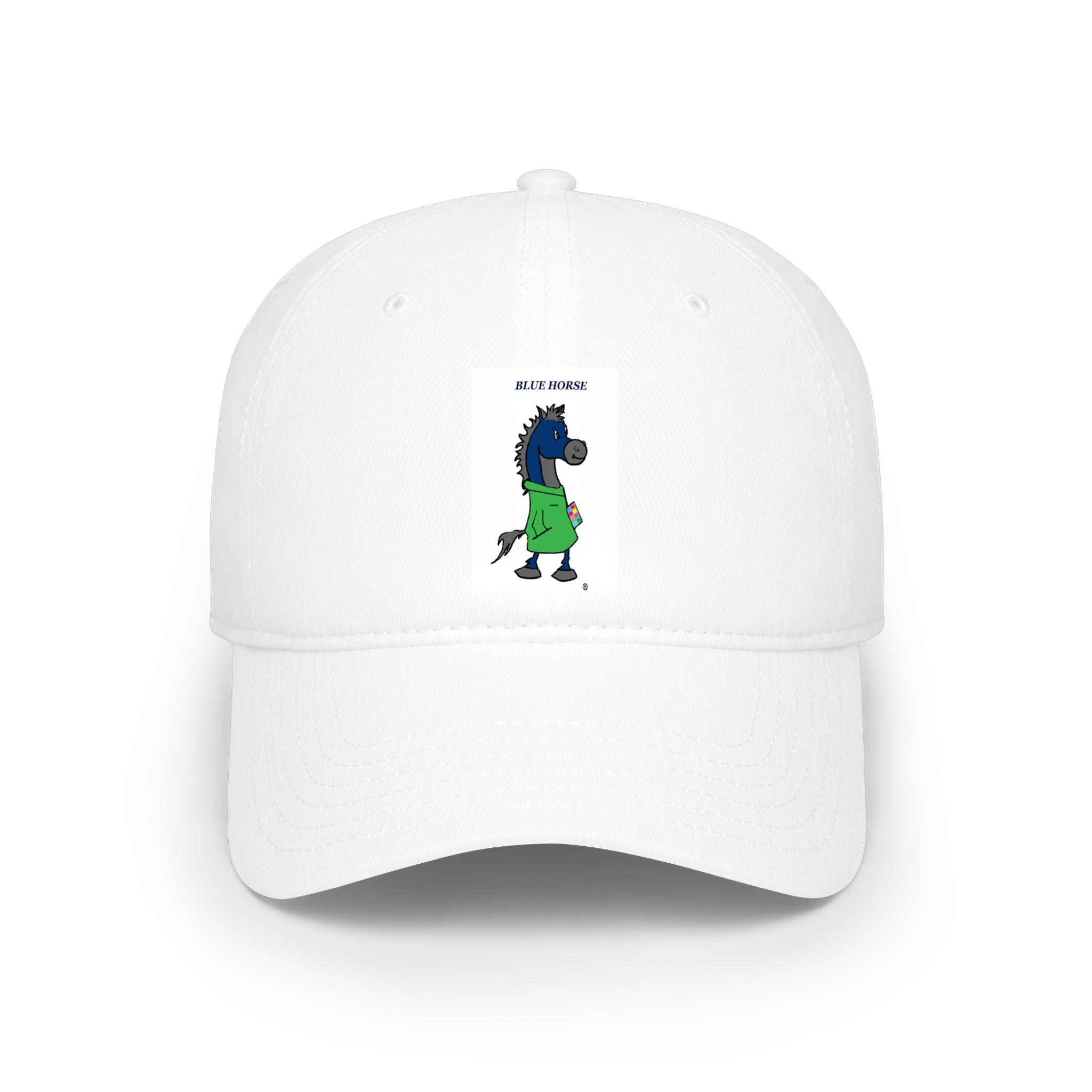 Low Profile Baseball Cap — Funny Blue Horse Illustration "Neigh Off With You"