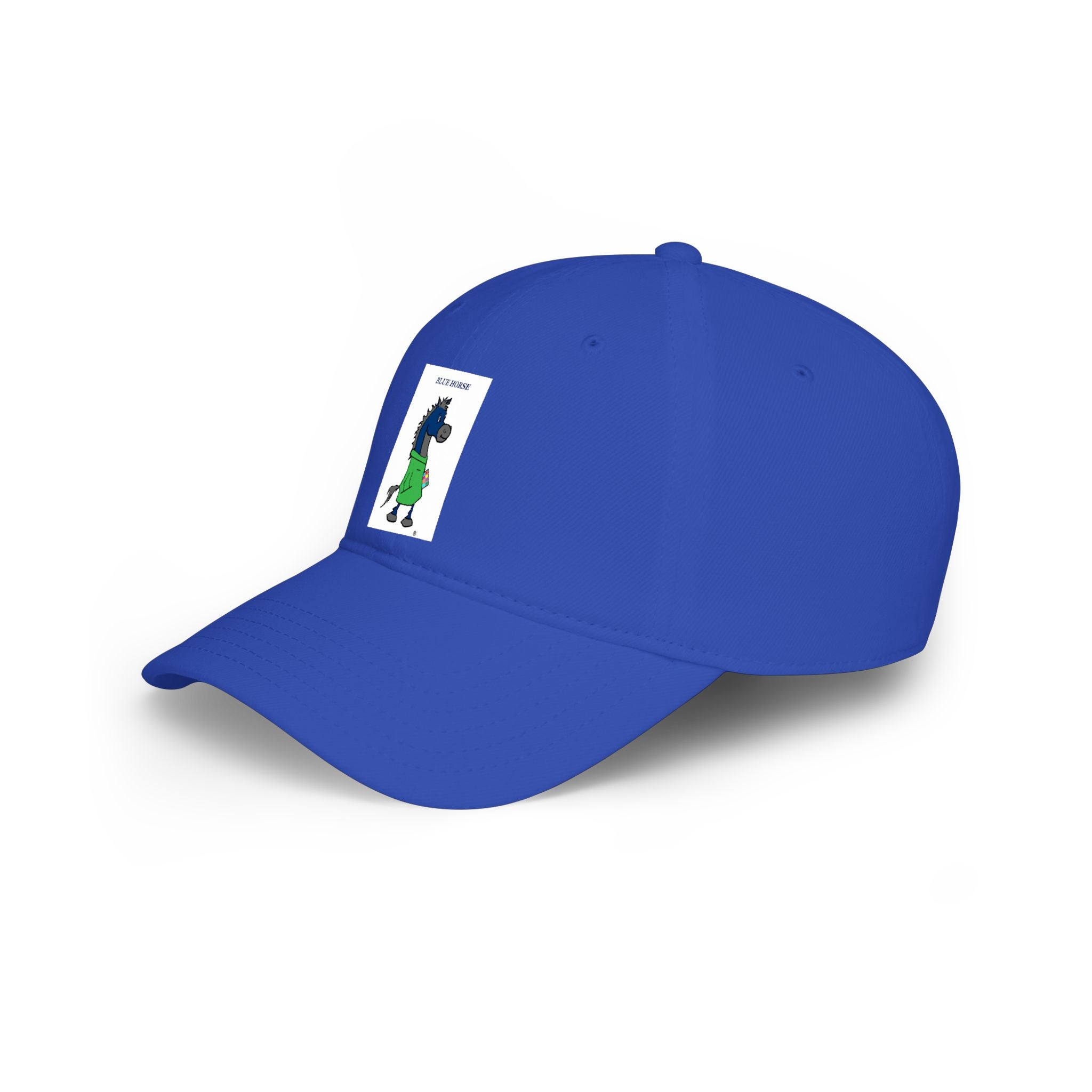 Low Profile Baseball Cap — Funny Blue Horse Illustration "Neigh Off With You"