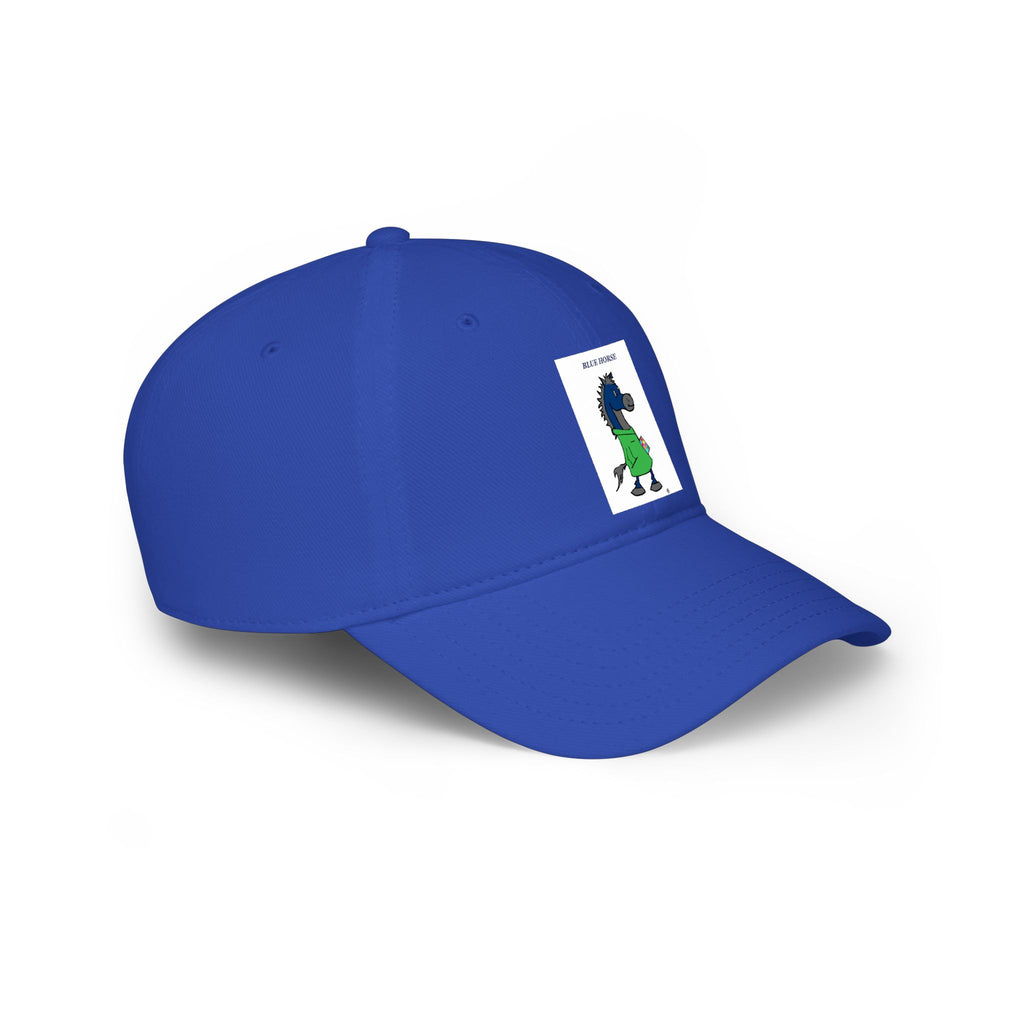 Low Profile Baseball Cap — Funny Blue Horse Illustration "Neigh Off With You"
