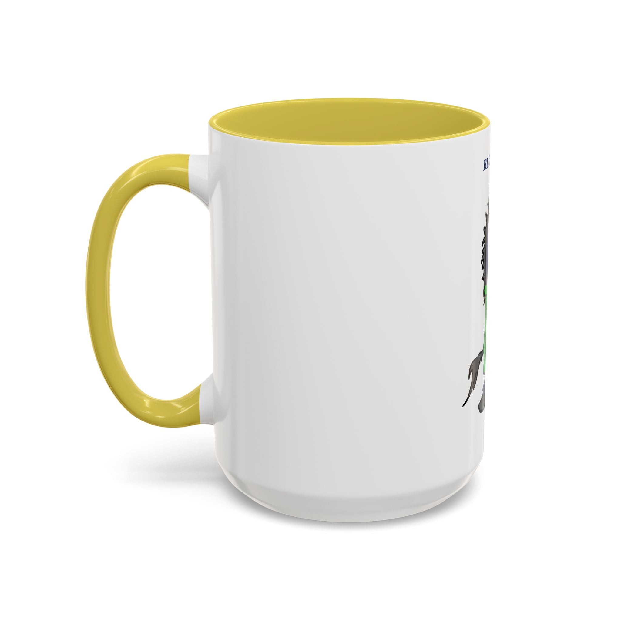 Blue Horse Cartoon Mug — Colorful 11oz/15oz Coffee Cup with Green Hoodie Graphic