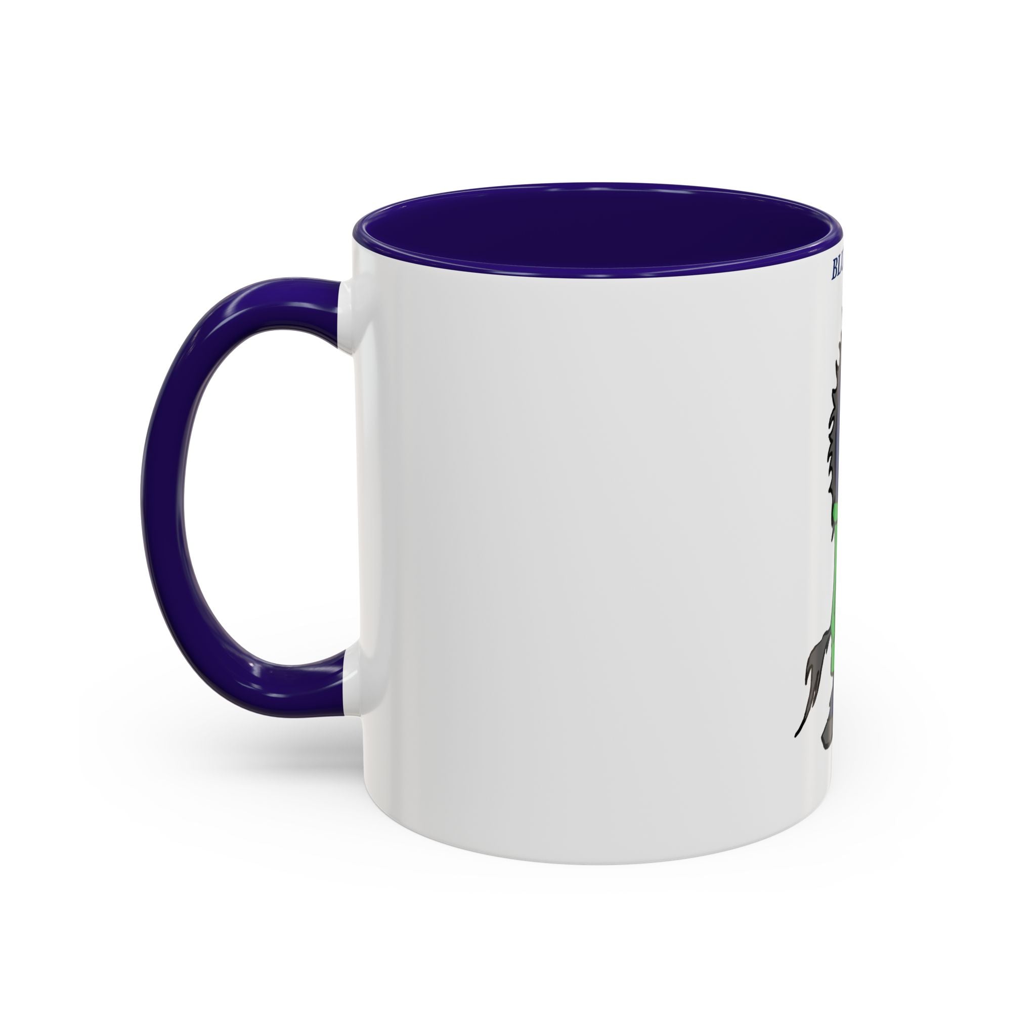 Blue Horse Cartoon Mug — Colorful 11oz/15oz Coffee Cup with Green Hoodie Graphic