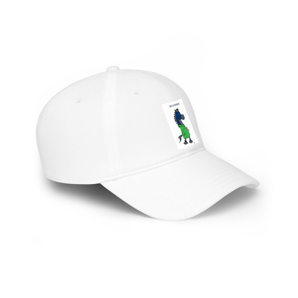 Low Profile Baseball Cap — Funny Blue Horse Illustration "Neigh Off With You"
