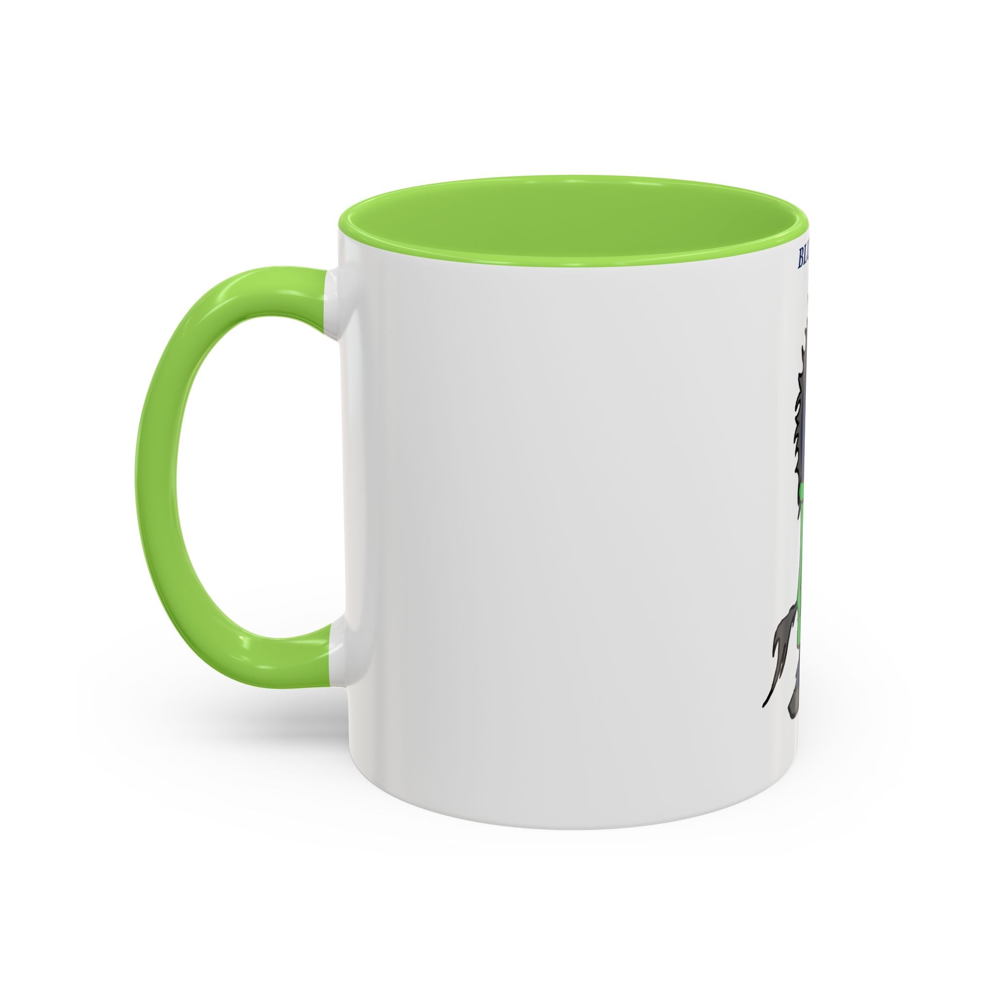 Blue Horse Cartoon Mug — Colorful 11oz/15oz Coffee Cup with Green Hoodie Graphic