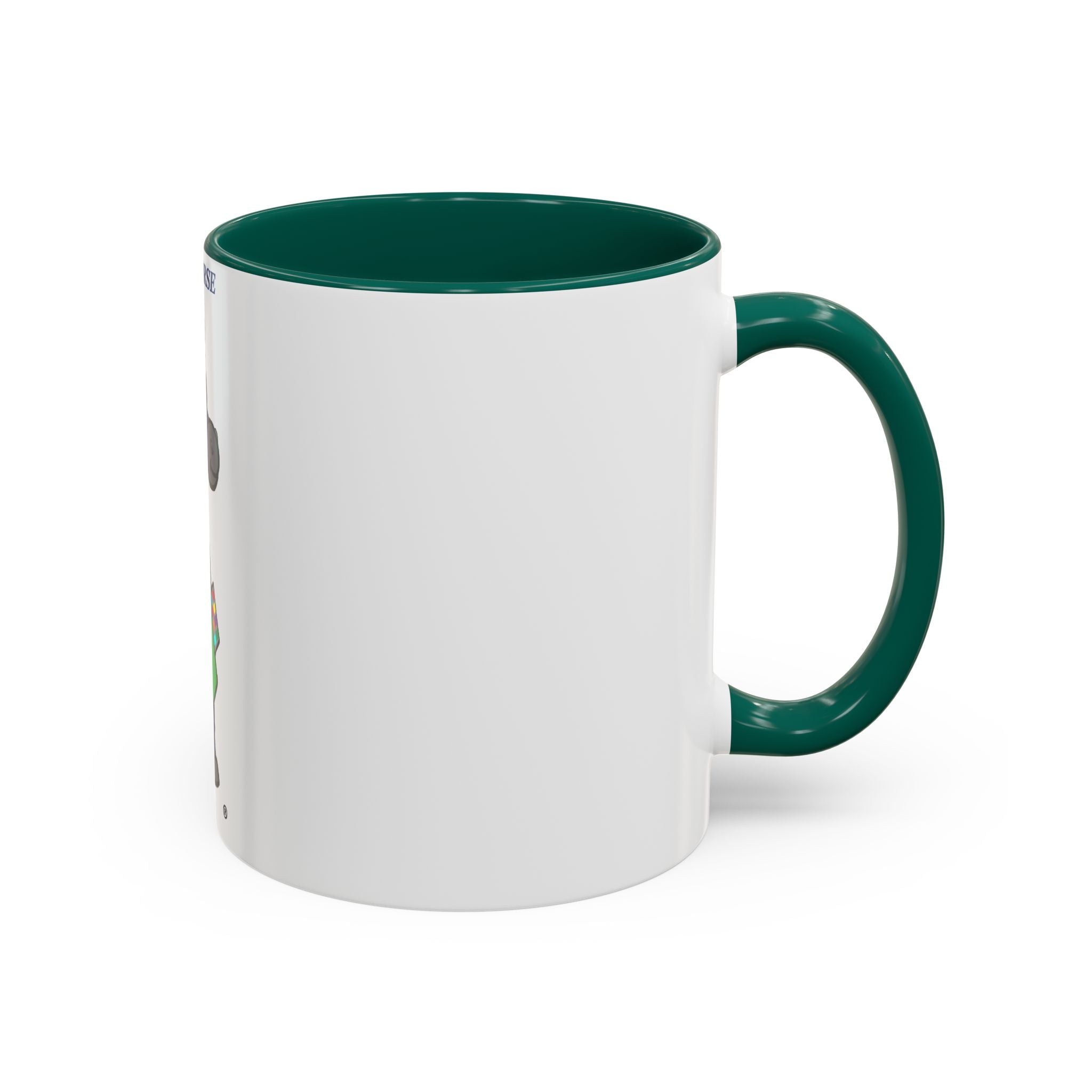 Blue Horse Cartoon Mug — Colorful 11oz/15oz Coffee Cup with Green Hoodie Graphic