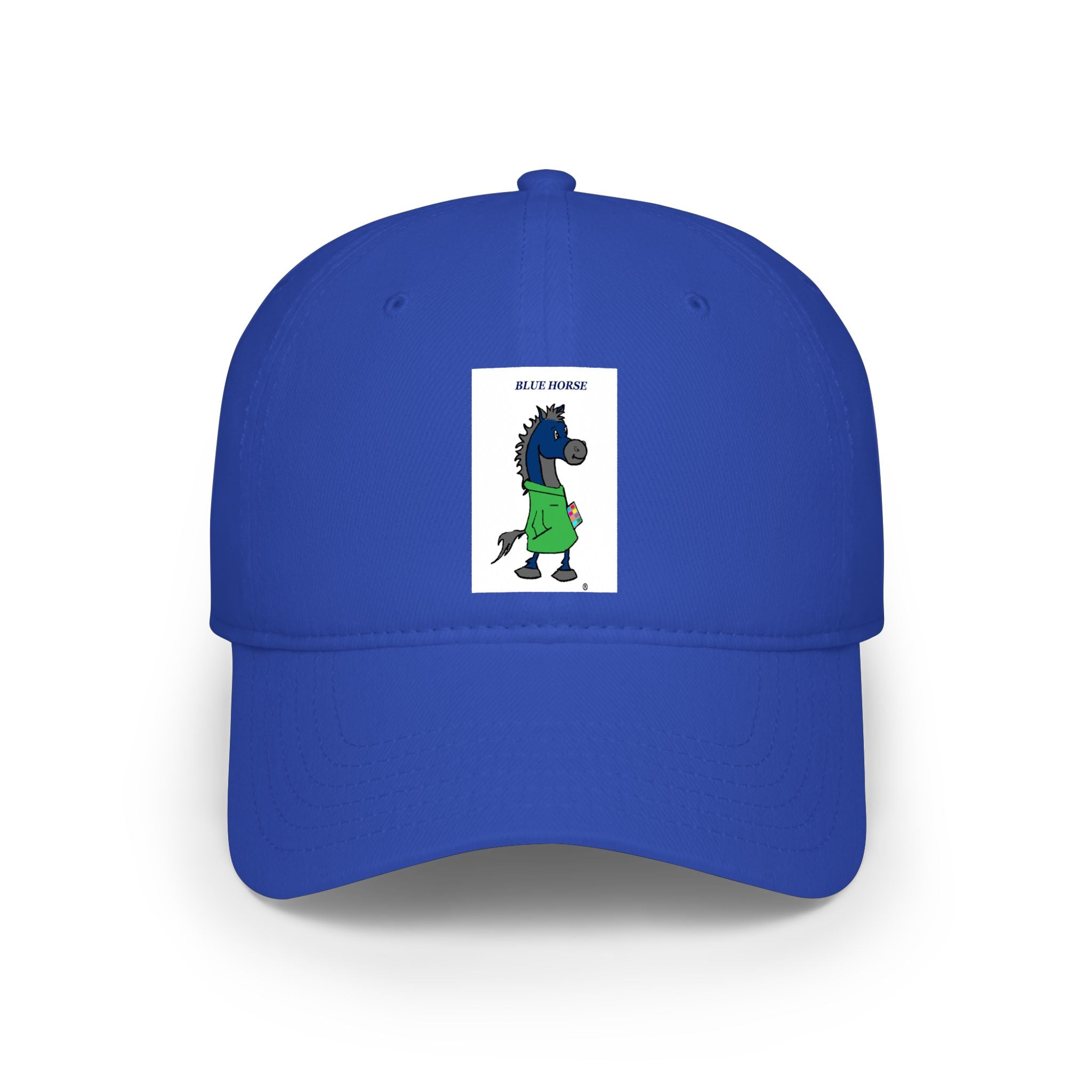 Low Profile Baseball Cap — Funny Blue Horse Illustration "Neigh Off With You"